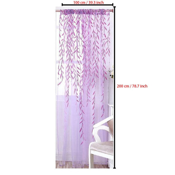 Planet Gates Purple / 100*200cm / 39.3*78.7 Inch 1pc Leaf Print Green and Purple Sheer Curtain - Soft Tulle Window Treatment for Living Room, Bedroom, Balcony - Elegant Home Decor