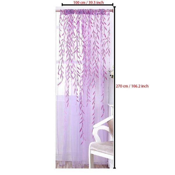 Planet Gates Purple / 100*270cm / 39.3*106.2 Inch 1pc Leaf Print Green and Purple Sheer Curtain - Soft Tulle Window Treatment for Living Room, Bedroom, Balcony - Elegant Home Decor