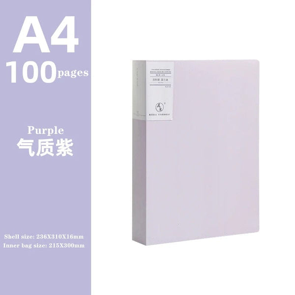 Planet Gates purple 100 pages JIANWU A4 Morandi File Bag 100 Pages Data Book Large Capacity File Folder Portfolio Office Stationery