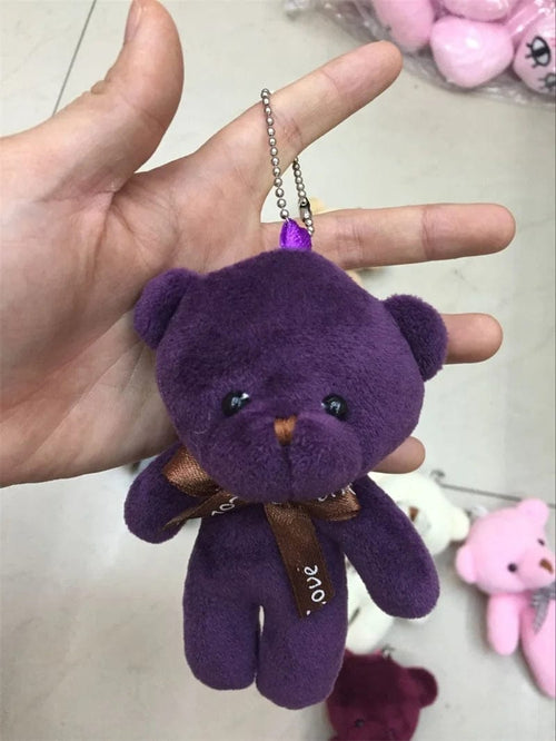 Planet Gates purple / 11cm-30cm 10pcs/pack 12cm Mini Bow Tie Teddy Bear Pendant Plush Toy Colorful Teddy Plush Keychain