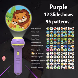 Planet Gates Purple 12 Slideshow Flashlight Projector Torch Lamp Toy Early Education Cognition Before Bedtime Story Book Puzzle Toys Sleeping Story Book