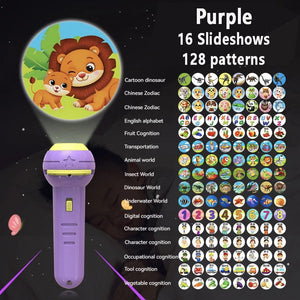 Planet Gates Purple 16 Slideshow Flashlight Projector Torch Lamp Toy Early Education Cognition Before Bedtime Story Book Puzzle Toys Sleeping Story Book