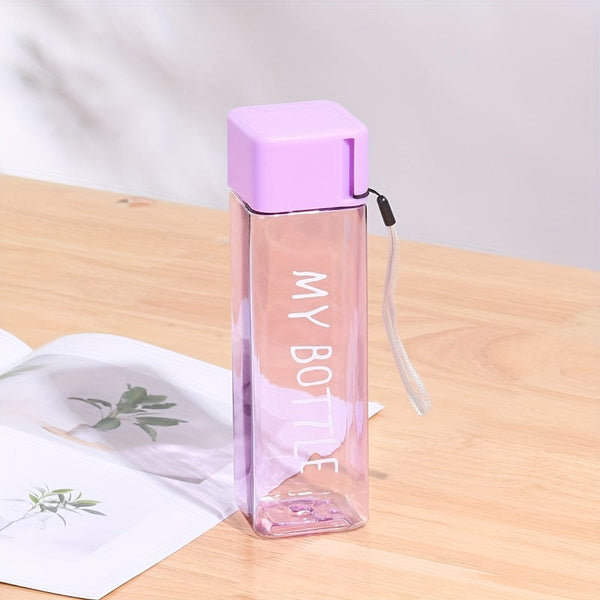 Planet Gates Purple 1pc, 17oz/500ml Minimalist Square Plastic Water Cup, Leak Proof, With Lifting Rope And Lid, Portable Sports Water Bottle, Suitable For Outdoor Fitness, Sports, And Travel