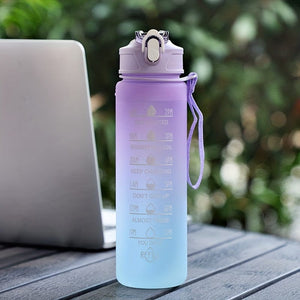 Planet Gates Purple 1pc, 750ml Motivational Water Bottle With Straw & Time Marker, Daily Water Intake Bottle With Carrying Strap For Fitness, Gym, School, Yoga, Hiking, And Also Suitable For Drinking Water At Ordinary Times