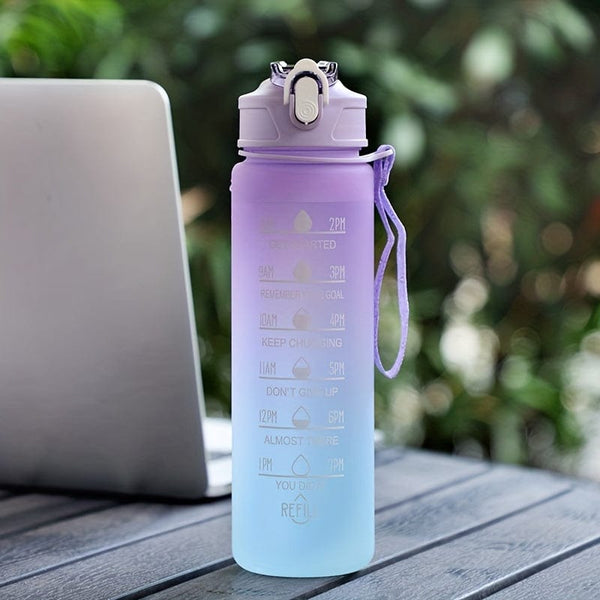 Planet Gates Purple 1pc, 750ml Motivational Water Bottle With Straw & Time Marker, Daily Water Intake Bottle With Carrying Strap For Fitness, Gym, School, Yoga, Hiking, And Also Suitable For Drinking Water At Ordinary Times
