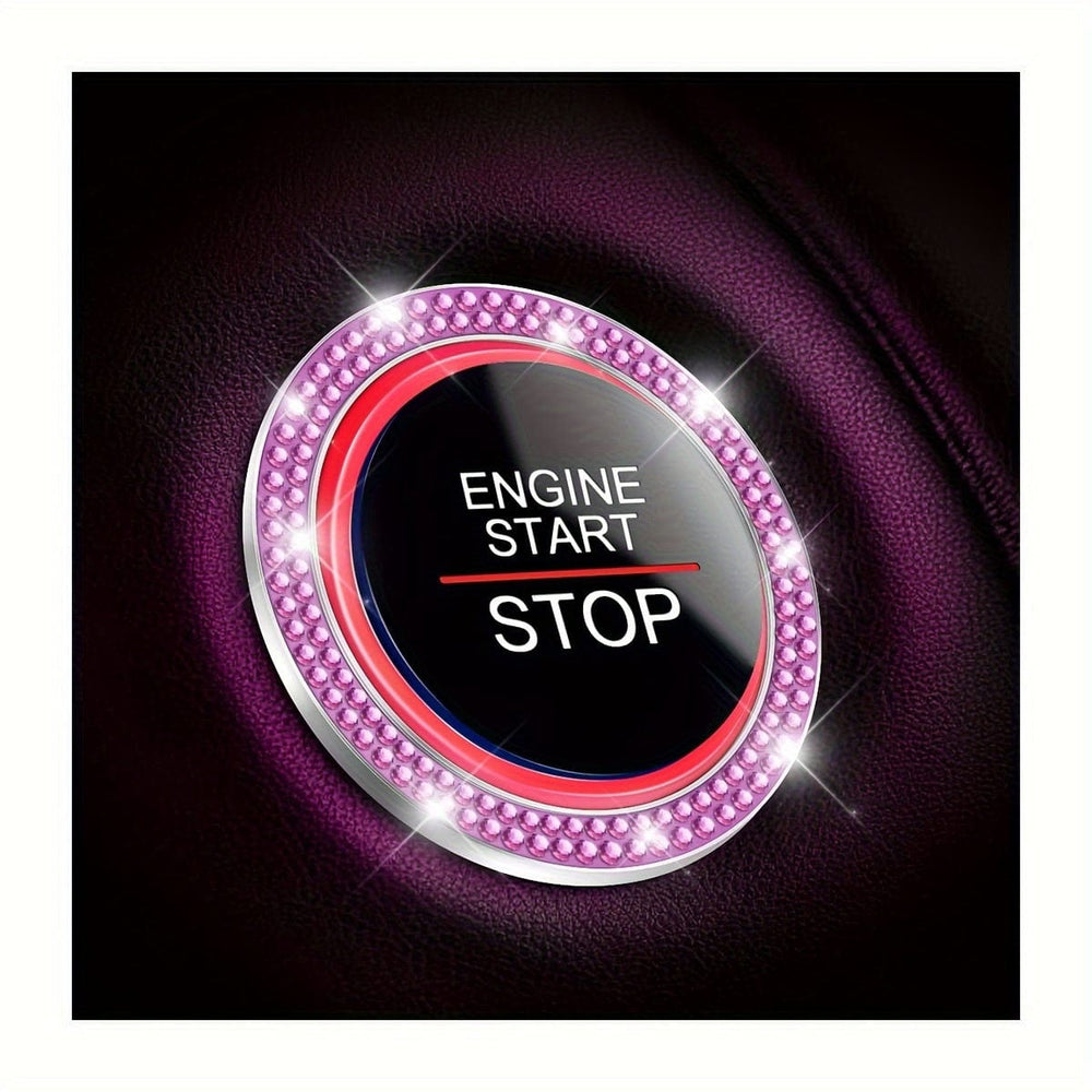 Planet Gates Purple 1pc Car Bling Engine Start Ring Decals, Car Push Start Button Cover, Key Ignition Knob Bling Ring, Sparkling Car Interior Accessories For Women