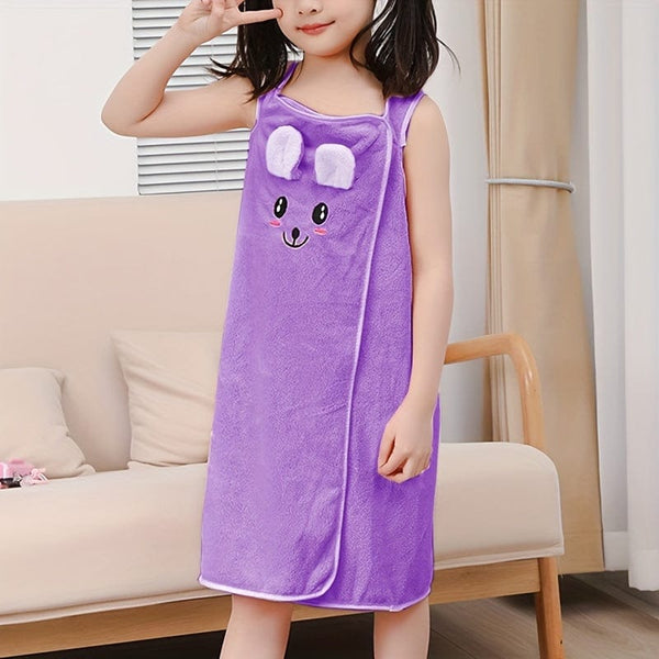 Planet Gates Purple 1pc Cartoon Microfiber Bath Skirt, Cute Bunny Ears Children's Bath Towel, Super Absorbent Soft And Quick-drying Shower Skirt, Bathroom Supplies