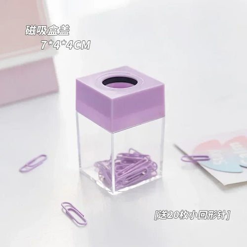 Planet Gates purple 1pc Macaron Color Creative Magnetic Paper Clip Holder Box Office School Small Items Convenient Storage Free 20 Color Paper Clips