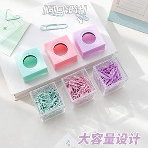 Planet Gates purple 1pc Macaron Color Creative Magnetic Paper Clip Holder Box Office School Small Items Convenient Storage Free 20 Color Paper Clips