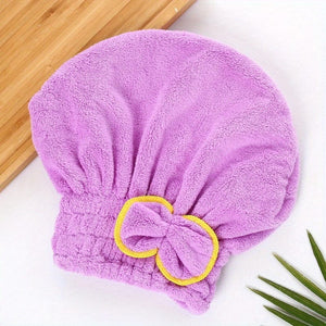 Planet Gates Purple 1pc Quick Drying Shower Caps For Women, Coral Velvet Microfiber Hair Towel With Bowknot Wrap, Perfect For Bathroom And Salon Use, Bathroom Supplies, Bathroom Accessories
