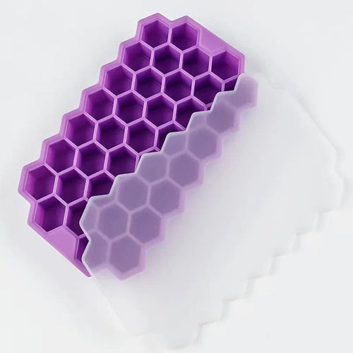 Planet Gates PURPLE 37 Cavity Honeycomb Ice Cube Trays Reusable Silicone Ice Cube Mold BPA Free Ice Maker with Removable Lids