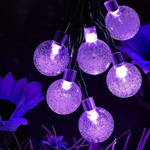 Planet Gates Purple / 5M 20 Lights 1pc Solar Purple Bubble Ball String Light, 8 Functions, Ball Diameter 1.7cm/0.67inch, Halloween Decorative Lights, Festival Atmosphere Lamp, 1 String, 5 Meters And 20 Lights Or 6.5 Meters And 30 Lights