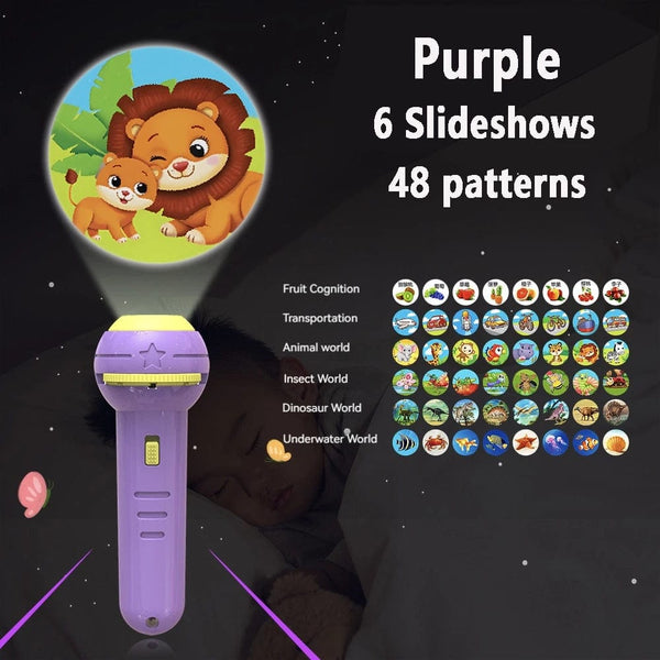 Planet Gates Purple 6 Slideshow Flashlight Projector Torch Lamp Toy Early Education Cognition Before Bedtime Story Book Puzzle Toys Sleeping Story Book