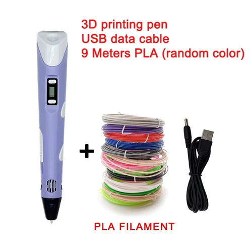 Planet Gates purple 9M PLA / 9 Meter / PLA Filagment Electronic 3D Printing Pen with 9M PLA Consumables High-Temperature 3D Graffiti Tool Intelligent Toy Christmas Birthday Gift