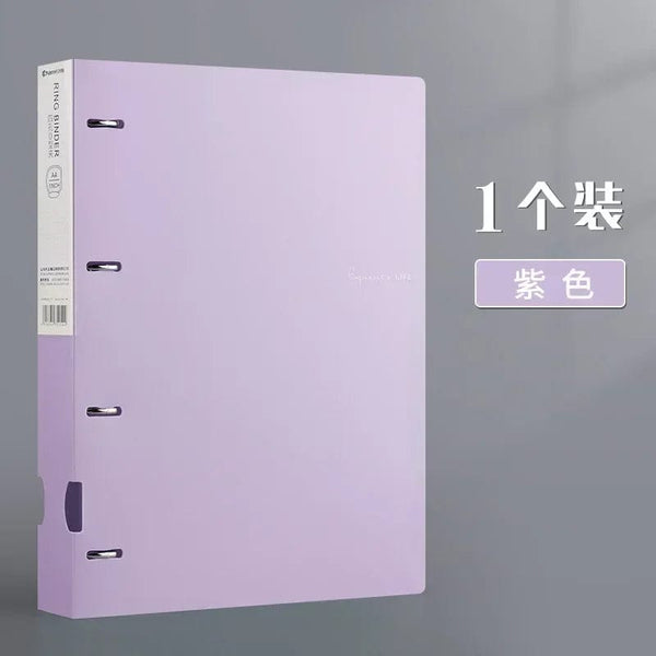 Planet Gates Purple A4 Binder D-Type Punch Folder Office Storage File Ring Waterproof Test Paper Data Storage Folder 4 Hole Binder Learning Supplies