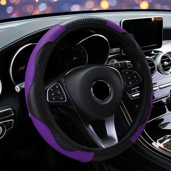 Planet Gates Purple Automobile Steering Wheel Cover, Elastic Carbon Fiber PU Leather Without Inner Ring, Various Colors Available