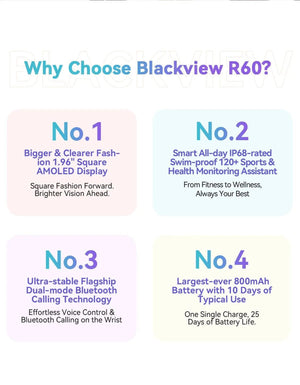 Planet Gates Purple / CHINA [World Premiere] Blackview Smartwatch R60 Watch 1.96'' AMOLED Display 800mAh Bluetooth Phone Calls Health and Fitness Tracking