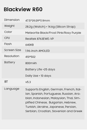 Planet Gates Purple / CHINA [World Premiere] Blackview Smartwatch R60 Watch 1.96'' AMOLED Display 800mAh Bluetooth Phone Calls Health and Fitness Tracking