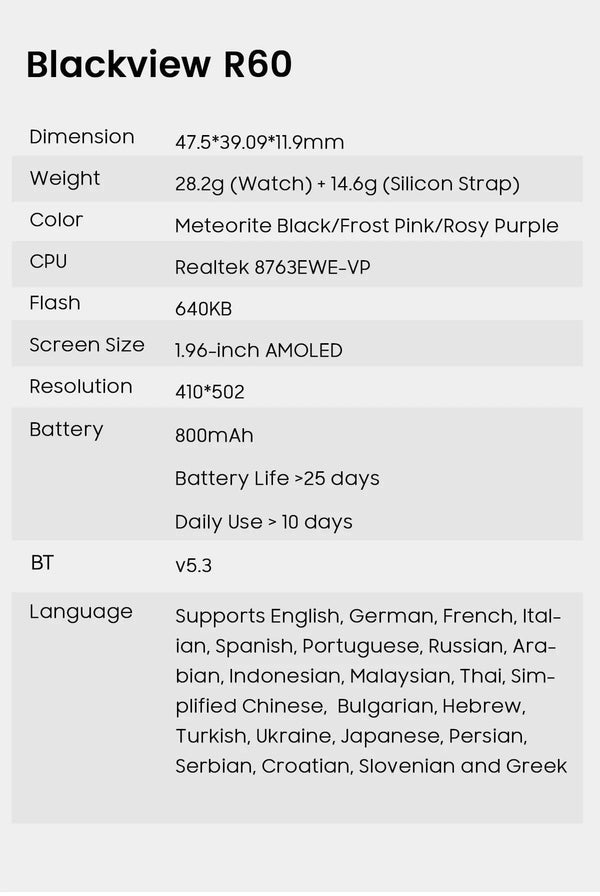 Planet Gates Purple / CHINA [World Premiere] Blackview Smartwatch R60 Watch 1.96'' AMOLED Display 800mAh Bluetooth Phone Calls Health and Fitness Tracking