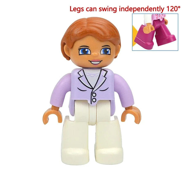 Planet Gates Purple Clothe Aunt Figures Dolls Big Size Building Blocks Family Action Workers Doctor Police Farmer Compatible Large Bricks Duploes Kid Toys