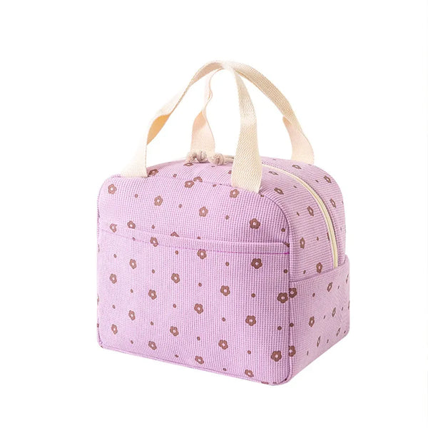 Planet Gates PURPLE Cute Floral Printed Food Handbags Portable Thermal Lunch Bag Durable Waterproof Office Cooler Ice Insulated Case Camping Ins Bag