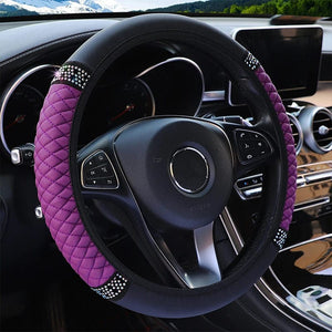 Planet Gates PURPLE Four Seasons Universal Car Steering Wheel Cover 37-38cm Leather Embroidered Color Diamond-Studded Elastic Steering Wheel Cover