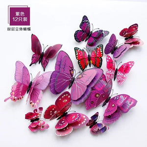 Planet Gates Purple - Magnet 12pcs 3D Double Layer Butterflies Wall Stickers Living Room Decor Wedding Kids  Decoration DIY  Art Magnet