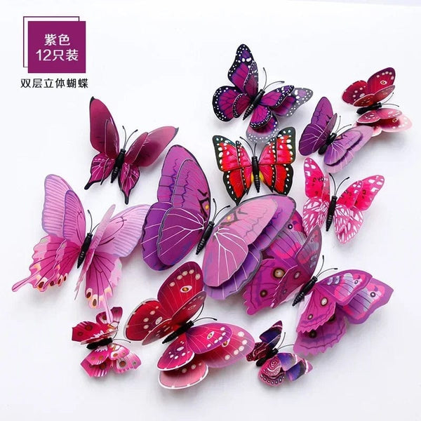 Planet Gates Purple - Magnet 12pcs 3D Double Layer Butterflies Wall Stickers Living Room Decor Wedding Kids  Decoration DIY  Art Magnet