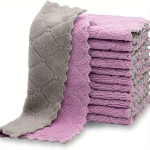 Planet Gates Purple Microfiber Dish Cloths 10pcs Set Soft Absorbent Double-sided Coral Velvet Dish Towels with Strong Stain Removal Scouring Pads Machine Washable Reusable for Kitchen Bathroom Car Window