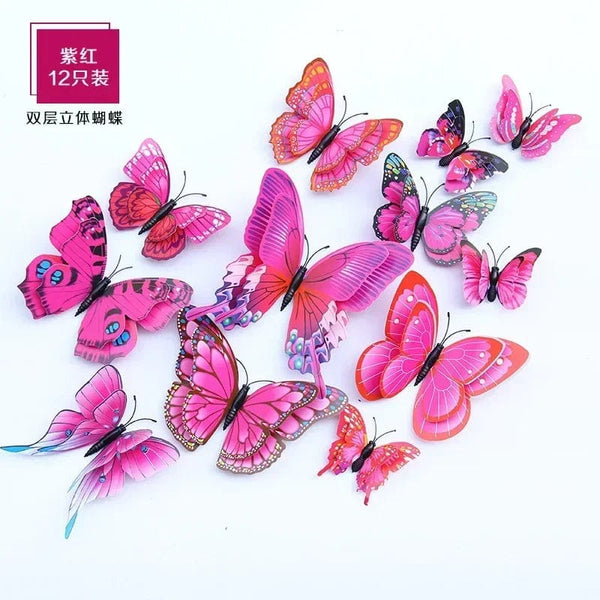 Planet Gates Purple Pink - Magnet 12pcs 3D Double Layer Butterflies Wall Stickers Living Room Decor Wedding Kids  Decoration DIY  Art Magnet