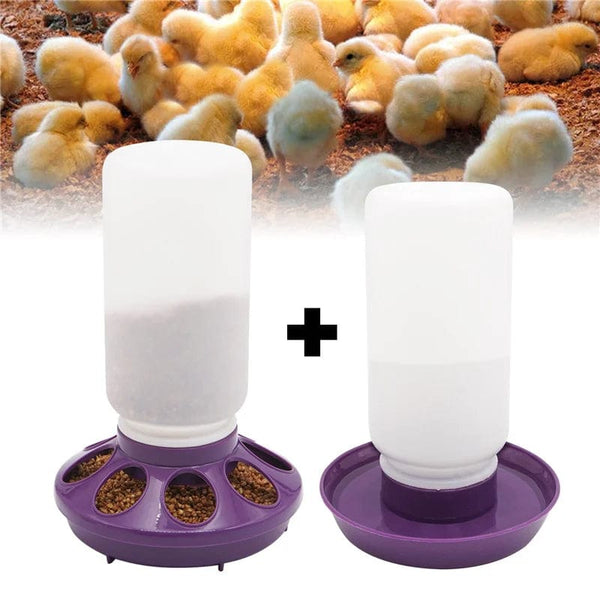Planet Gates Purple Poultry New Thickened Feeder and Drinker Water Food Dispenser Automatic Chicken Birds Chick Waterer Feeding Bucket Container 1L