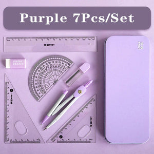 Planet Gates Purple Set B 7Pcs/lot Ruler Set Kawaii Geometric Drawing Eraser Kit Back To School Math Compass Set Office School Supplies 2022 Stationery