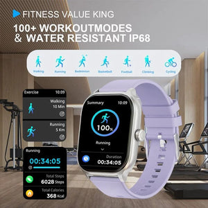 Planet Gates Purple Smart Watch Ftiness Tracker 2.01" Bluetooth Call SmartWatch for Men Women Kids Watch Pedometer IP68 Waterproof 123 Sports Modes