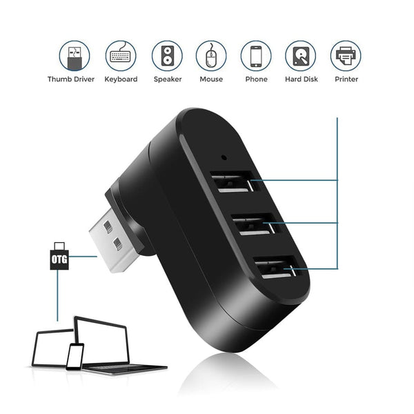 Planet Gates PzzPss USB Hub 2.0 Adapter Rotate High Speed U Disk Reader Splitter 3 Ports USB 2.0 For Computer PC Laptop Mac Mini Accessories