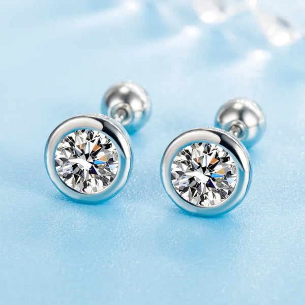 Planet Gates Q2 925 Sterling Silver Female Luxury Crystal Round Stud Earrings Vintage Wedding Jewelry White Zircon Stone Earrings Wholesale