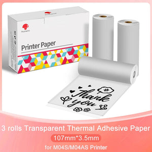 Planet Gates Q22-TTRMS-107 3PK Phomemo Adhesive Transparent Thermal Paper Clear Adhesive Thermal Sticker Paper for M04S/M04AS Bluetooth Printer 110mmx3.5m