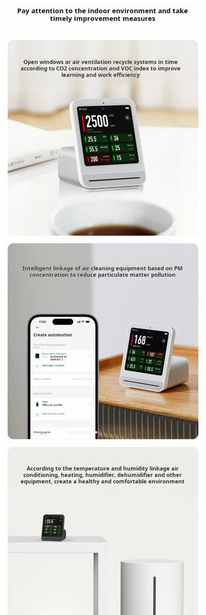 Planet Gates Qingping Air Detector 2 Smart Home Touch Screen Control Temperature Humidity Sensor CO2 PM2.5 Quality Monitor Work With Mijia Ap