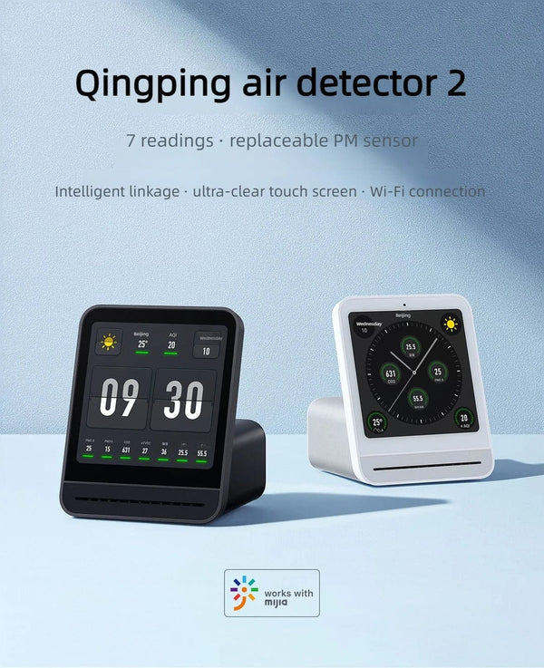 Planet Gates Qingping Air Detector 2 Smart Home Touch Screen Control Temperature Humidity Sensor CO2 PM2.5 Quality Monitor Work With Mijia Ap