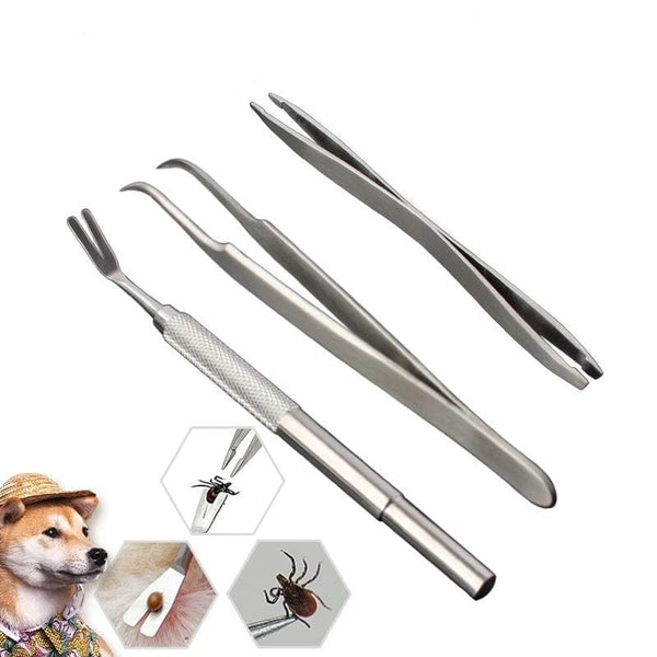 Planet Gates Quality Stainless Steel Pet Flea Remover Tool Scratching Hook Tweezers Clips Set  Grooming Supplies Cat Dog Tick Removal