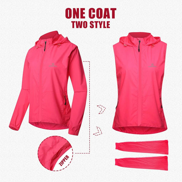 Planet Gates QUESHARK Women Windproof Waterproof Reflective Cycling Jacket MTB Bicycle Long Sleeve Windbreaker Sleeveless Vest Bike Coat