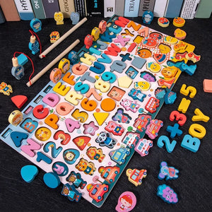 Planet Gates QWZ Kids Montessori Educational Wooden Math Toys Children Busy Board Count Shape Colors Match Fishing Puzzle Learning Toys Gifts