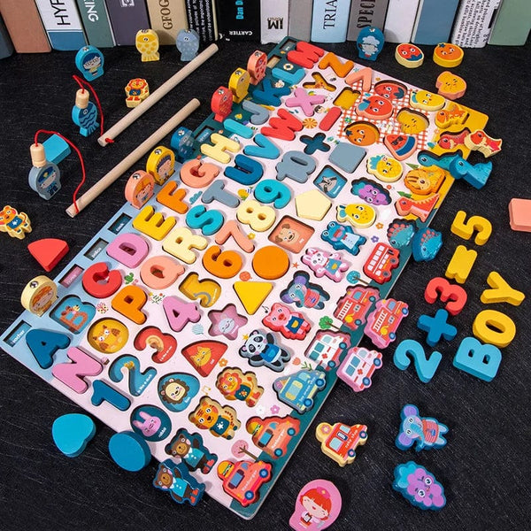 Planet Gates QWZ Kids Montessori Educational Wooden Math Toys Children Busy Board Count Shape Colors Match Fishing Puzzle Learning Toys Gifts