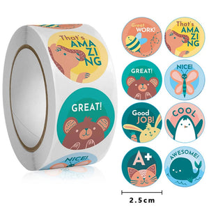 Planet Gates QY2013-500pcs 50-500pcs 1inch Round Cartoon Toys Animal stickers for kids Teacher Reward Encourage Sticker Office Seal label Animal label