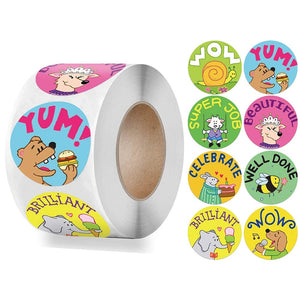 Planet Gates QY802-500pcs 50-500pcs 1inch Round Cartoon Toys Animal stickers for kids Teacher Reward Encourage Sticker Office Seal label Animal label