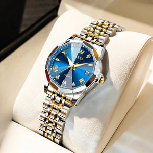 Planet Gates R-gold blue / CHINA OLEVS Elegant Fashion Women's Watches Luxury Brand Original Quartz Watch for Ladies Waterproof Stainless Steel Luminous Date