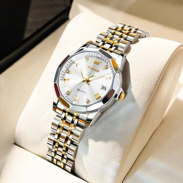 Planet Gates R-gold white / CHINA OLEVS Elegant Fashion Women's Watches Luxury Brand Original Quartz Watch for Ladies Waterproof Stainless Steel Luminous Date