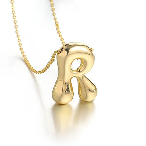 Planet Gates R Greatera Gold Color Chunky Balloon Bubble Initial Letter Pendant Choker Necklaces for Women Custom Personalized Jewelry