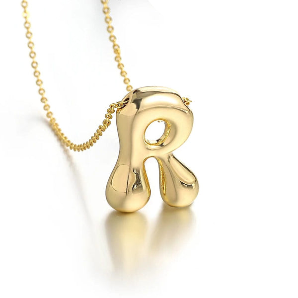 Planet Gates R Greatera Gold Color Chunky Balloon Bubble Initial Letter Pendant Choker Necklaces for Women Custom Personalized Jewelry