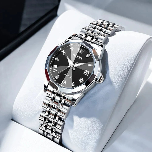 Planet Gates R-silver black / CHINA OLEVS Elegant Fashion Women's Watches Luxury Brand Original Quartz Watch for Ladies Waterproof Stainless Steel Luminous Date