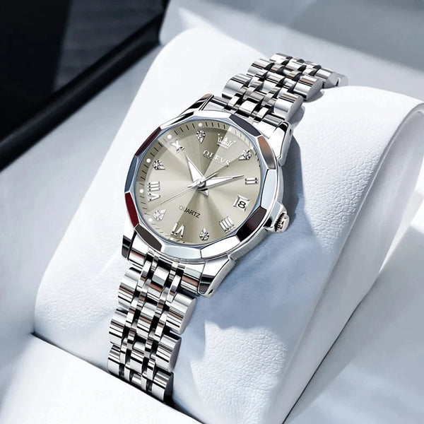 Planet Gates R-silver grey / CHINA OLEVS Elegant Fashion Women's Watches Luxury Brand Original Quartz Watch for Ladies Waterproof Stainless Steel Luminous Date